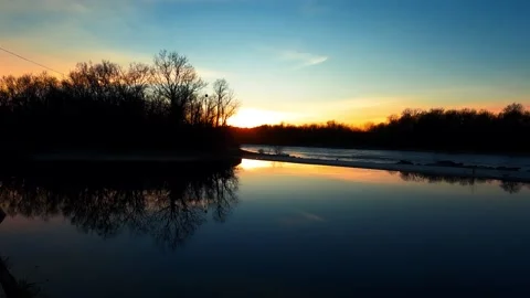 Relaxing Landscape at Sunset on the River - 6K Stock Footage 166447806