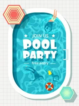 Pool Party Invitation Card Template On Swimming Pool Background - Vector  Illustration PNG Images