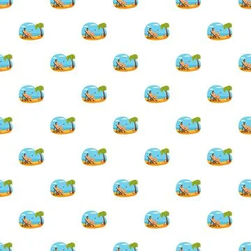 Relaxing man on beach seamless background pattern 스톡 일러스트