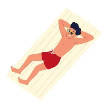 Relaxing man on float bed Stock Illustration