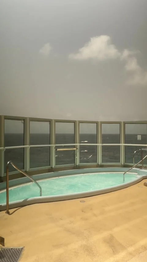 Relaxing at the ocean view spa with a stunning backdrop of the horizon and cloud Stock Footage 308251962