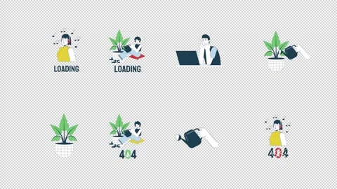 Relaxing pastime loading and 404 error cartoon animation pack Stock Footage 344956740