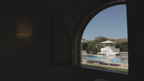 Relaxing pool background from the window 's view Stock Footage 88170799