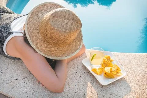 Relaxing Poolside Snack with Lemon Ginger Kombucha Stock Photos