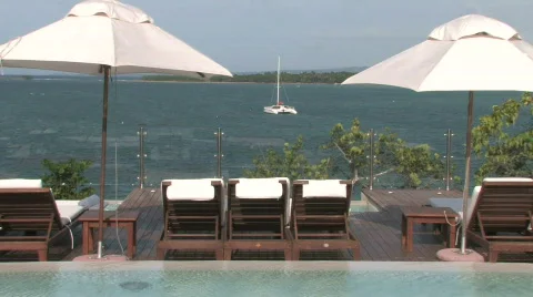 Relaxing Poolside Spa by the Ocean Stock Footage 491229