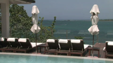 Relaxing Poolside Spa by the Ocean Stock Footage 491234