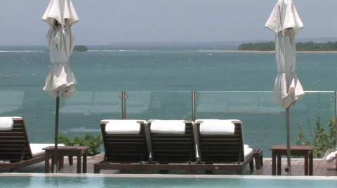 Relaxing Poolside Spa by the Ocean Stock Footage 491250