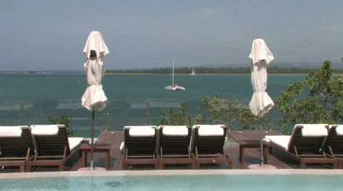 Relaxing Poolside Spa by the Ocean Stock Footage 491255