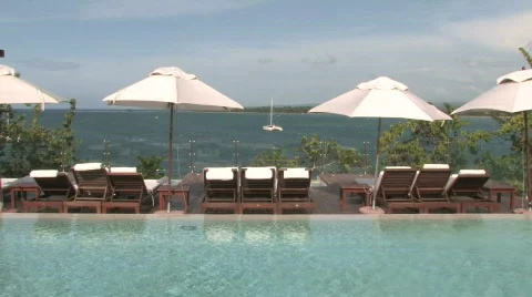 Relaxing Poolside Spa by the Ocean Stock Footage 491263