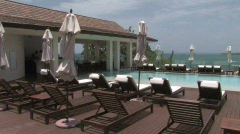 Relaxing Poolside Spa by the Ocean Stock Footage 491282