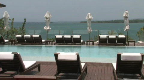 Relaxing Poolside Spa by the Ocean Stock Footage 491299