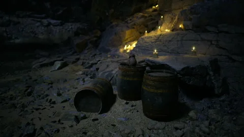 Relaxing seaside setting illuminated by candles and soothing sea sounds Stock Footage 340353056