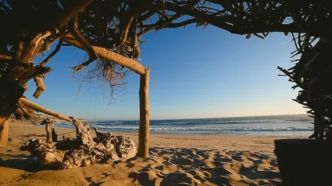 Relaxing slow motion view of idyllic, paradise island sandy beach &amp; slow Stock-Footage 108617023
