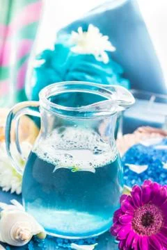 Relaxing spa bath aromatic salt shells flowers Stock Photos