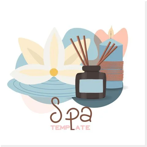 Relaxing spa set on white background, close up. Cosmetics advertising illustr 스톡 일러스트