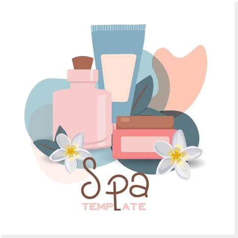 Relaxing spa set on white background, close up. Cosmetics advertising illustr 스톡 일러스트