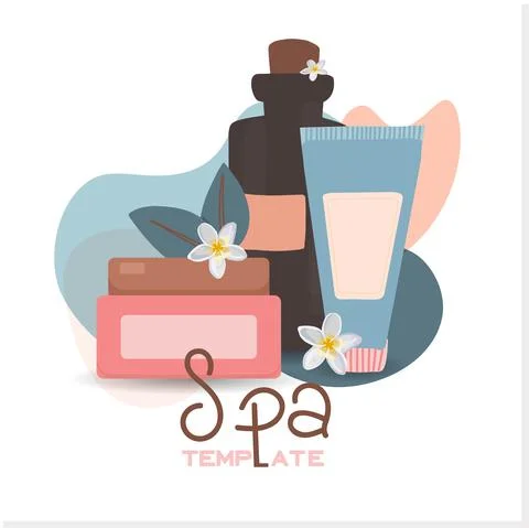 Relaxing spa set on white background, close up. Cosmetics advertising illustr 스톡 일러스트