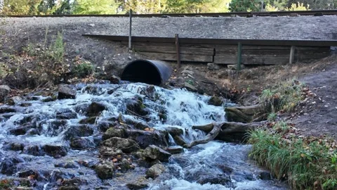 Relaxing Stream Waterfall rapids Under Railroad track Video stock 323761774