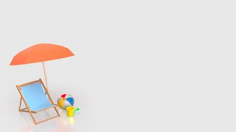 Relaxing Summer Beach Setup with Chair Umbrella and Colorful Accessories 3d.. Stock Photos