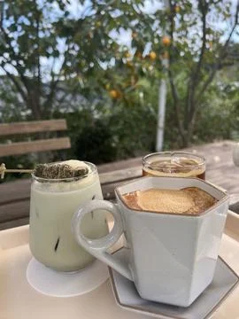Relaxing time at cafe 스톡 사진