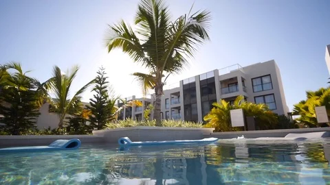 Relaxing Tropical Pool Resort Stock Footage 120655963