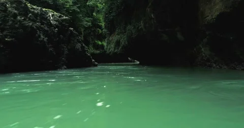 Relaxing Tropical River Flow Through Canyon Forest Aerial View Stock-Footage 332415183