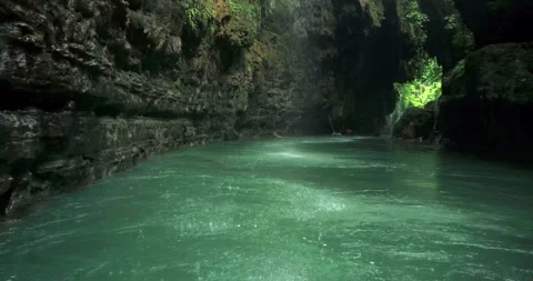 Relaxing Tropical River Stream Flow with Clear Water Aerial Shot 스톡 동영상 332654828