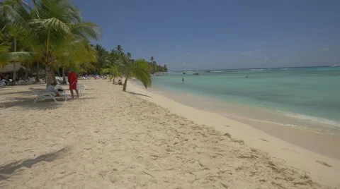Relaxing under the palm tree on the beach in The Dominican Republic Stock Footage 50392018