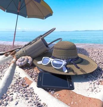 Relaxing vacation concept background with iphone Stock Illustration