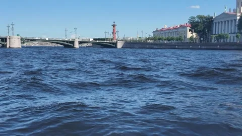 Relaxing view of water under a clear sky near the historic buildings Stock Footage 314625536