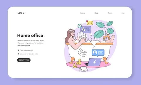 Relaxing work-from-home concept. Flat vector illustration Illustrazione stock