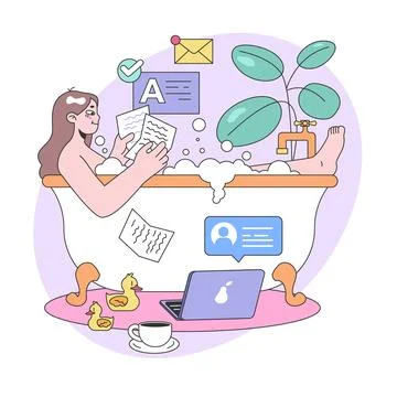 Relaxing work-from-home concept. Flat vector illustration イラスト素材