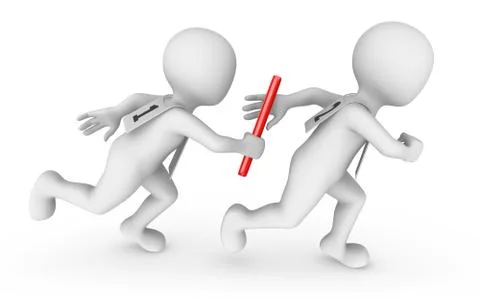 Relay, 3d small people passes the baton.  Teamwork concept. Stock Illustration