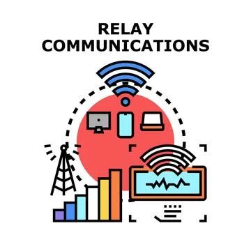 Relay communications transmitting data between devices wirelessly Stock Illustration