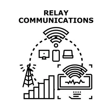 Relay communications transmitting data between devices wirelessly Stock Illustration