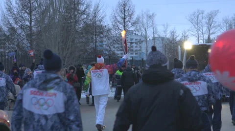 Relay Olimpic fire Sochi Stock Footage 34277233