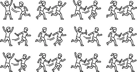 Relay race runners in motion, passing baton in team sport event, active lif.. Stock Illustration