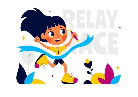 Relay Race Vector Illustration by Passing the Baton to Teammates Until Reac.. Stock Illustration