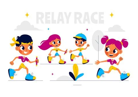 Relay Race Vector Illustration by Passing the Baton to Teammates Until Reac.. Stock Illustration