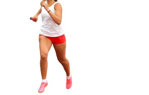 Relay Track Runner running with a baton in her hand Stock Photos