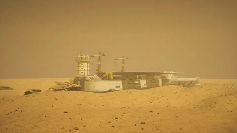Relaying signals across desolate Martian landscape via advanced equipment Stock Footage 341589111