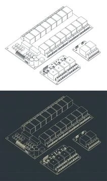 Relays isometric blueprints mini set Stock Illustration