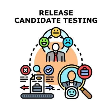 Release candidate testing process evaluating product quality Illustrazione stock