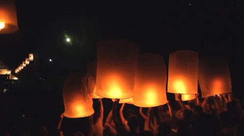 Release floating lanterns to the sky Stock Footage 59838319
