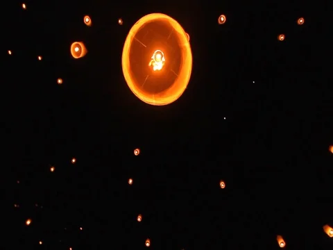 Release floating lanterns to the sky , Lantern festival Stock Footage