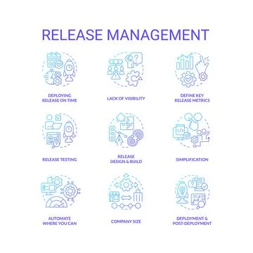 Release management blue gradient concept icons set イラスト素材