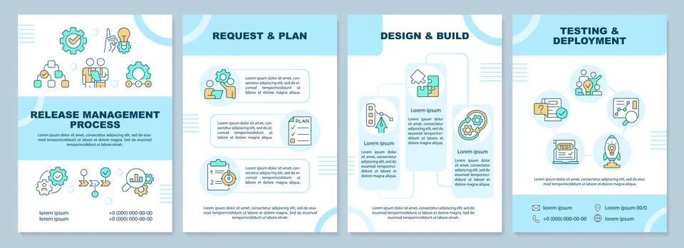 Release management process blue brochure template Stock Illustration