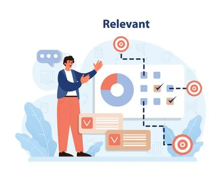Relevance in goal-setting displayed. Flat vector illustration Illustrazione stock