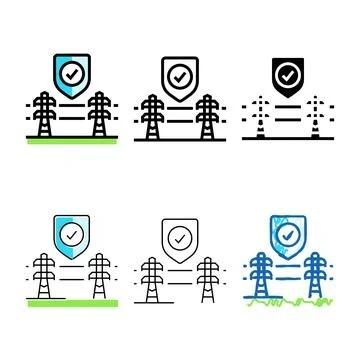 Reliability electric grid color icon set vector Stock Illustration