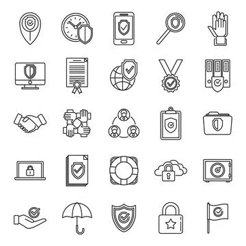 Reliability principles icons set outline . Social customer trust Stock Illustration